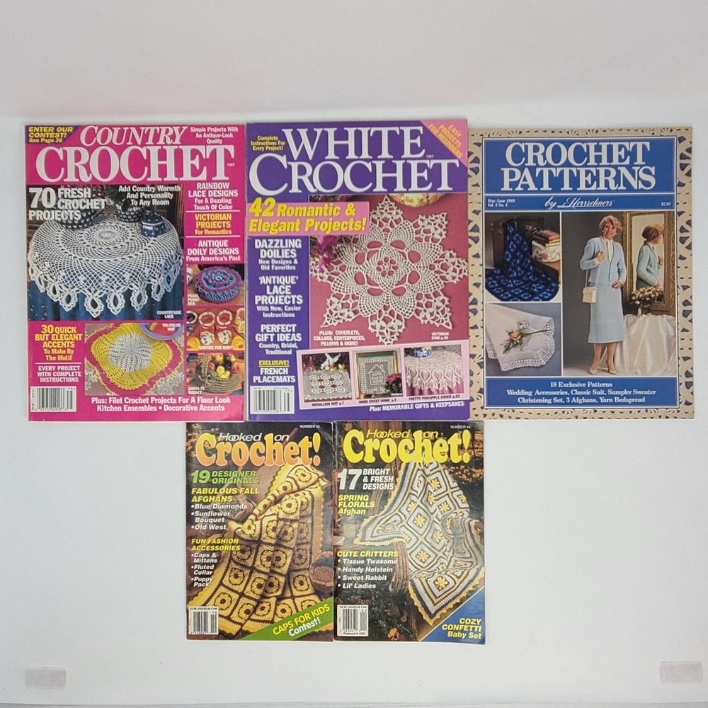 Vintage Crochet Pattern Magazine Lot 5pc 1989-1997 Hooked on Crochet Herrschners